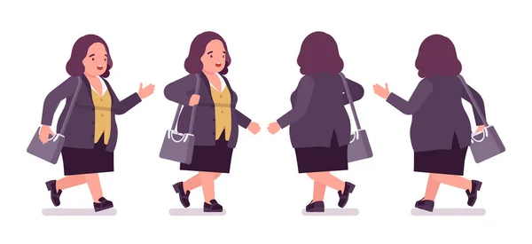 Regordeta mujer caminando y corriendo — Vector de stock