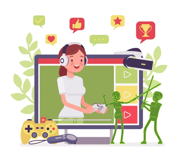 Game streamer girl — Stock Vector