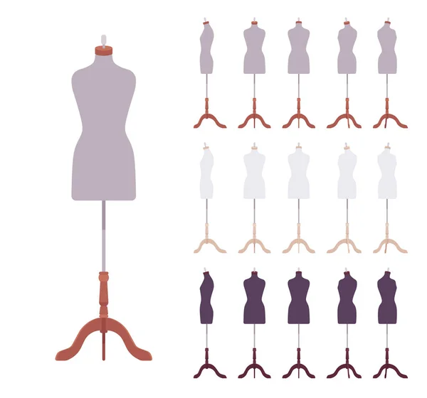 Montering klänning form skyltdocka kropp bål på trä stativ bas stå — Stock vektor