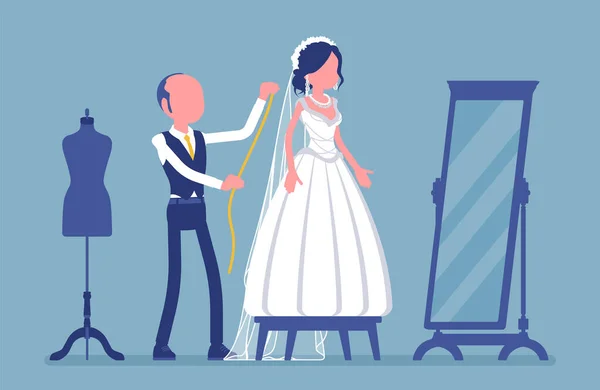 Svatební šaty, úpravy s krejčím — Stockový vektor