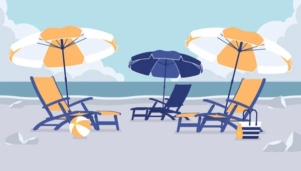 Mar vacaciones playa sillas — Vector de stock