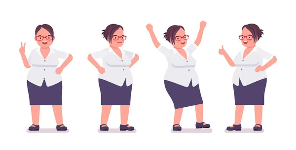 Kövér női hivatalnok elfoglalt pozitív érzelmek — Stock Vector