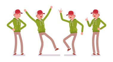 Olumlu duygular içinde kapüşonlu bir genç adam