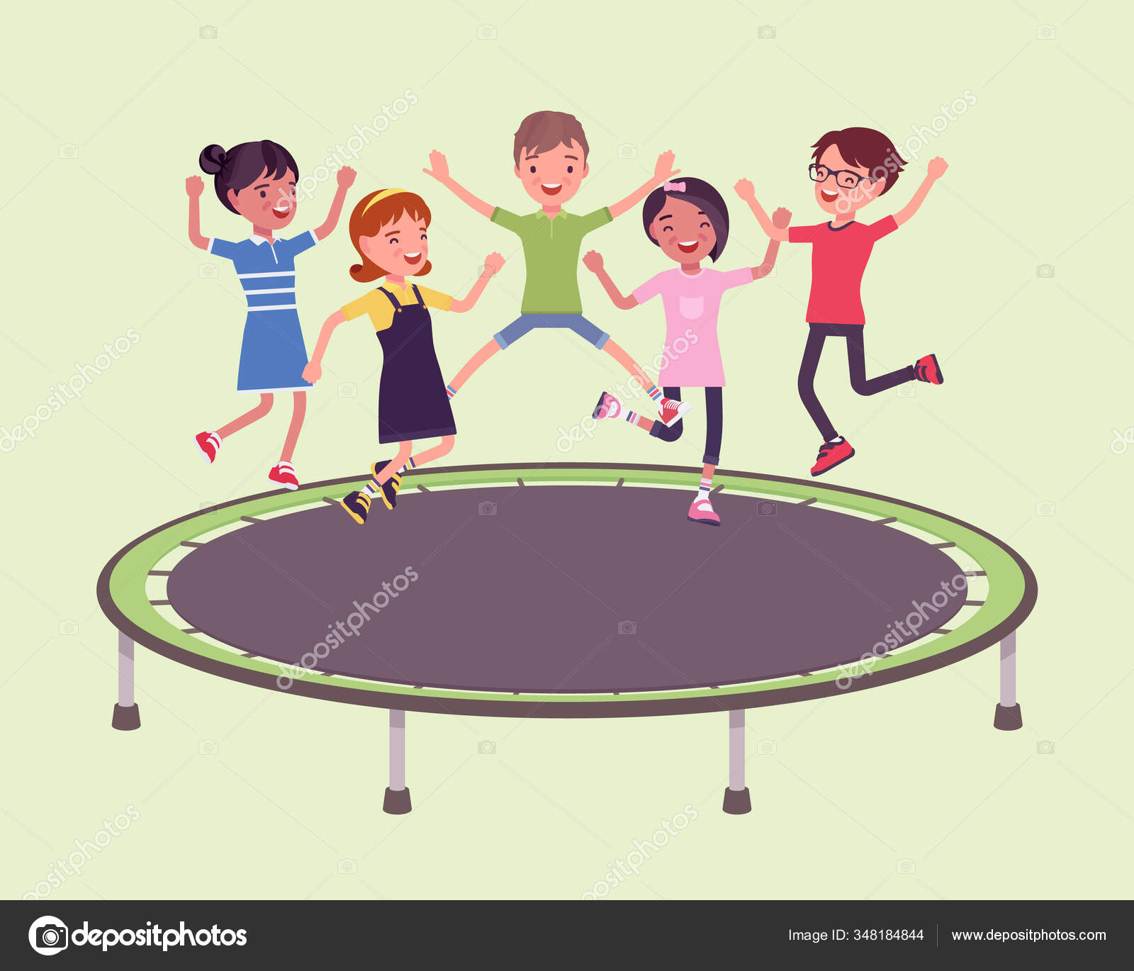 Outdoors and Recreation Clipart-girl jumping playing on trampoline clipart