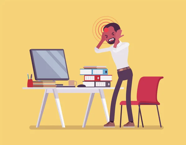 Ból głowy i atak migreny na pracownika biurowego — Wektor stockowy