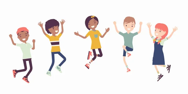 Счастливые счастливые дети прыгают от радости — стоковый вектор