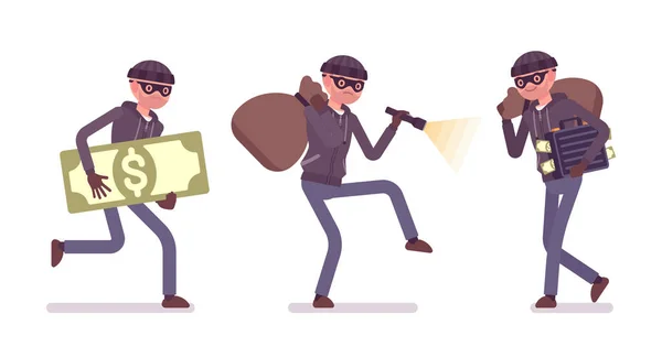 Thief, a masked man stealing money — Stockvector