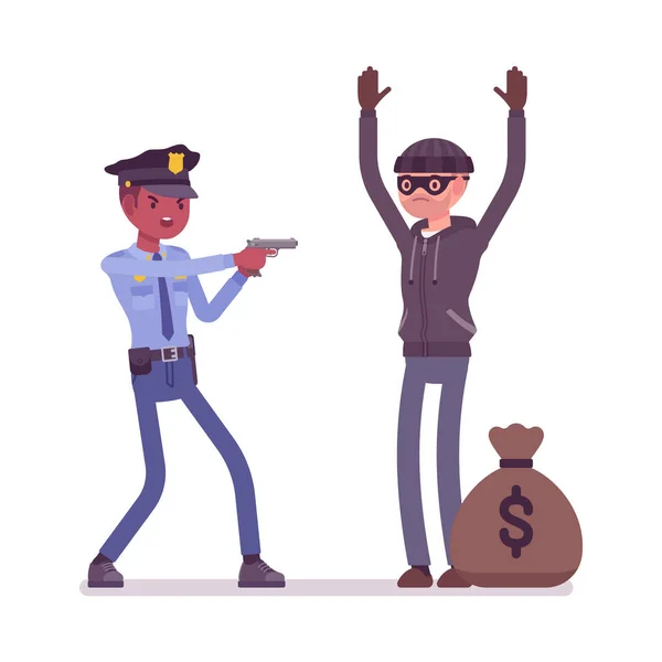 Thief arrest by a policeman — Stock Vector