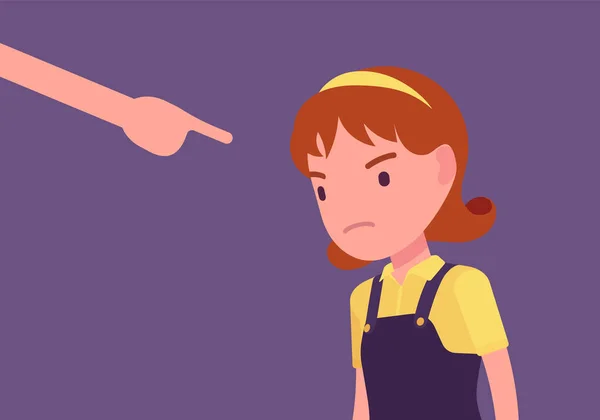 Kıza ceza, suçluyu işaret eden yetişkin parmağı, cezalandırma — Stok Vektör
