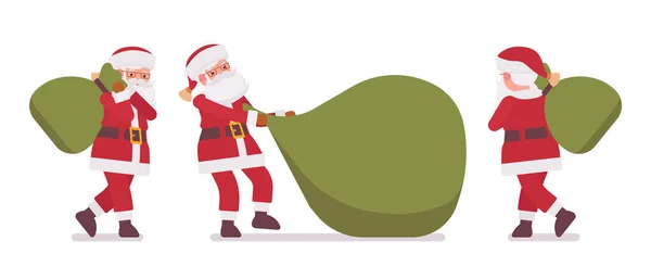 Санта Клаус, Отець Різдво з важкою сумкою з подарунками. — стоковий вектор