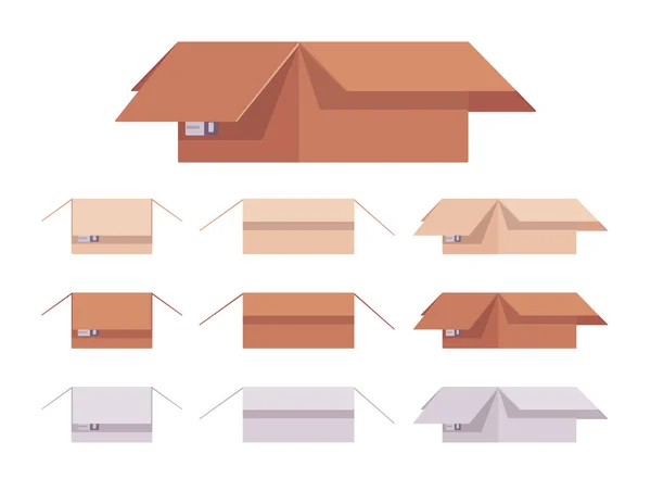 Открытый набор картонных коробок — стоковый вектор