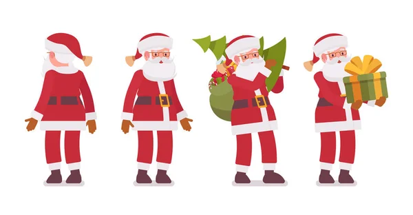 Санта Клаус, Отець Різдво стоїть з мішком з деревом і подарунками. — стоковий вектор