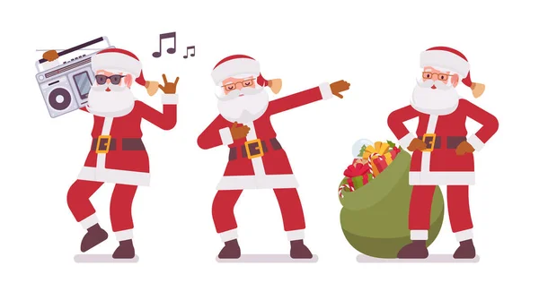 Санта Клаус, Отець Різдво в милих кумедних танцях — стоковий вектор