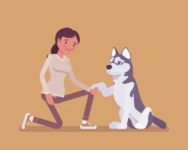 Chica con un perro mascota freind — Archivo Imágenes Vectoriales