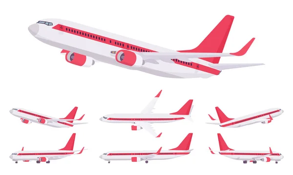 Passagierflugzeug mit rotem Streifen Lackierung Set, Airline-Flugzeug für Passagiere — Stockvektor