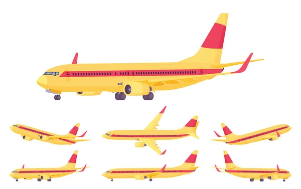 黄色のセット、乗客のための航空機の旅客機の赤いストライプ — ストックベクタ