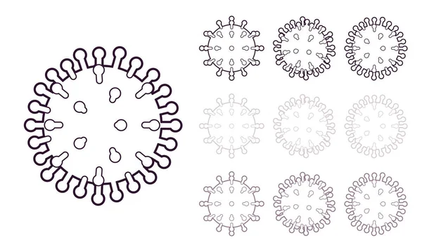 Structure du virus ligne art, coronavirus humain spike symbole ensemble — Image vectorielle