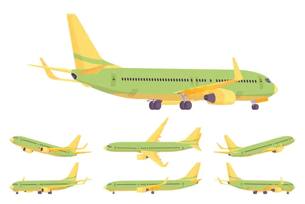 Letadlo pro cestující zelená a žlutá konstrukční sada — Stockový vektor