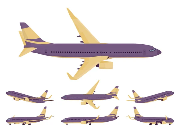 Avion passager violet et jaune ensemble de conception — Image vectorielle