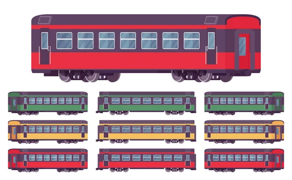 Tren de pasajeros brillante conjunto de vagones para viajar — Archivo Imágenes Vectoriales