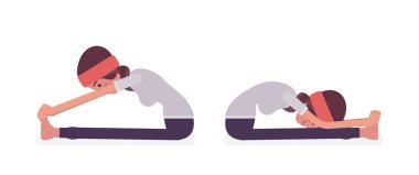 Yoga yapan genç bir Yogi kadını, öne eğilip poz veriyor.