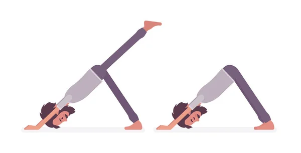 Junger sportlicher Yogi-Mann praktiziert Yoga, abwärts gerichtete Hundehaltung — Stockvektor