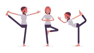 Yoga yapan, denge kuran genç bir Yogi kadın.