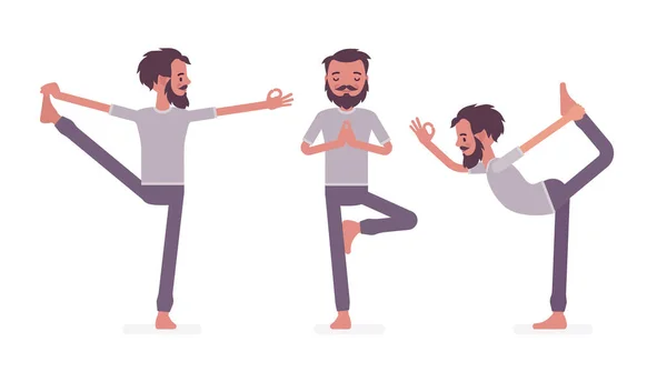 Joven yogui practicando yoga, haciendo poses de equilibrio — Vector de stock