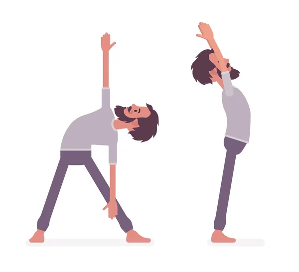 Молодой спортсмен-йог практикует йогу в стоячих позах — стоковый вектор