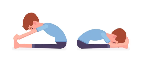 Giovane uomo yogi praticare yoga, facendo seduto in avanti piegare posa — Vettoriale Stock