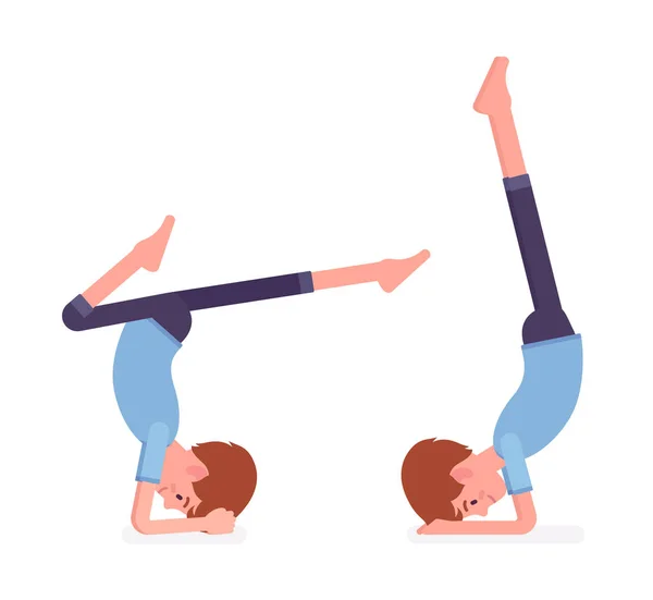 Yoga yapan, amuda kalkıp poz veren genç bir yogi. — Stok Vektör