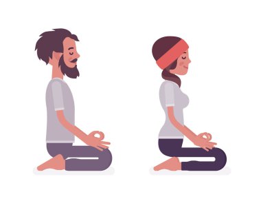 Yoga yapan genç bir adam ve bir kadın, nöbet geçiriyor.