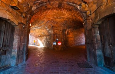  People visit old fort Montjuc Castle in Barcelona. 16th century military fortress. clipart