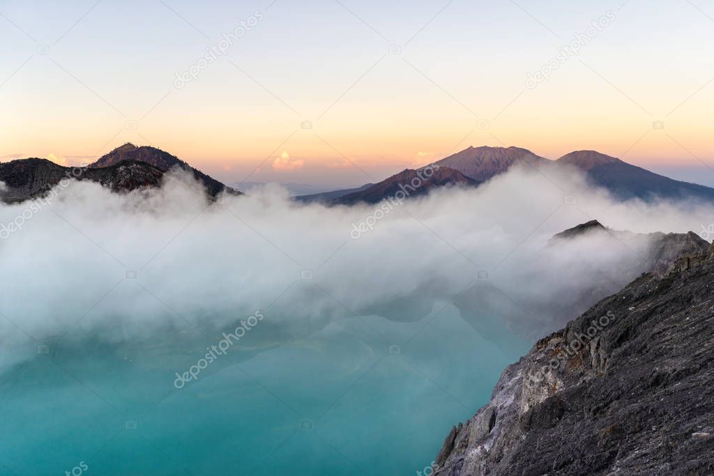 Dreamscape of the Ijen volcano with the turquoise-coloured acidi