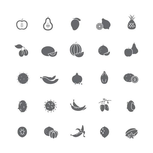 Черные иконы с различными фруктами . — стоковый вектор