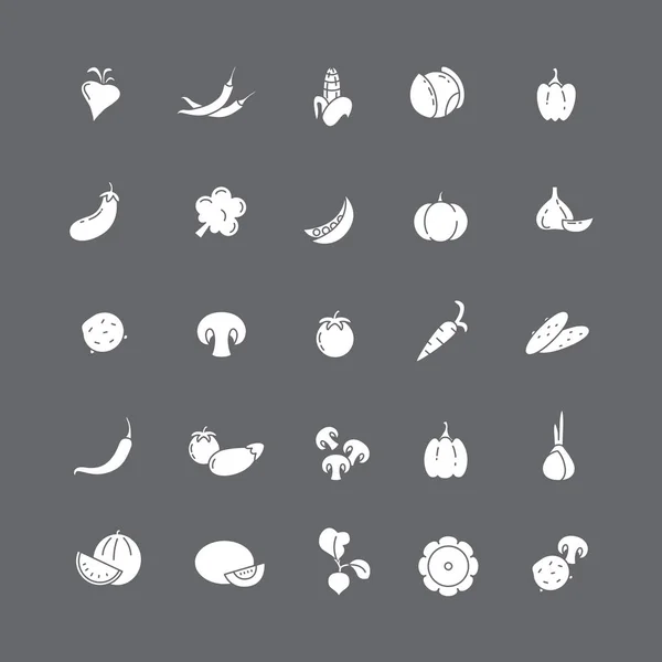 White icons of different vegetables. — Stock Vector