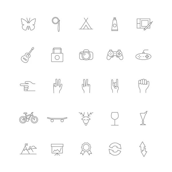 Icons Hipster mit Objekten und Charakteren. — Stockvektor