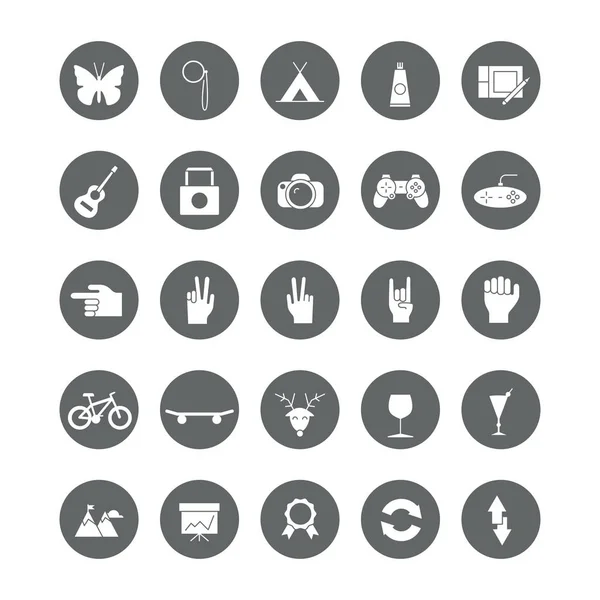 Round hipster icons with objects and characters. — Stock Vector