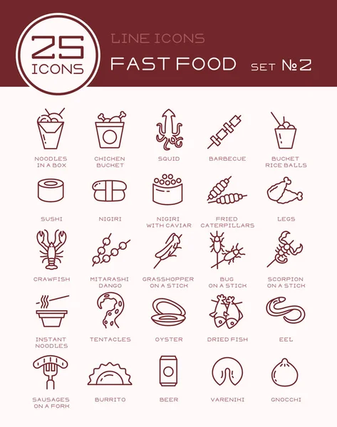 Iconos de línea con set de comida rápida 2 — Vector de stock