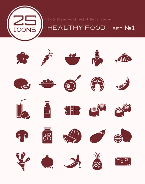 Conjunto de iconos siluetas alimentos saludables 1 — Vector de stock