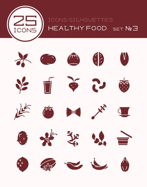 Conjunto de iconos siluetas alimentos saludables 3 — Vector de stock