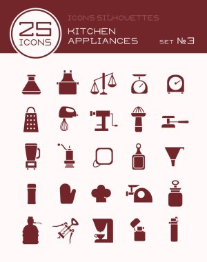 3 simgeler siluetleri mutfak aletleri ayarla
