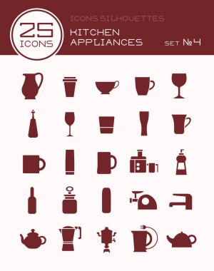 Simgeler siluetleri mutfak aletleri 4 ayarla