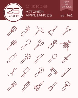 1 satır simgeler mutfak aletleri ayarla