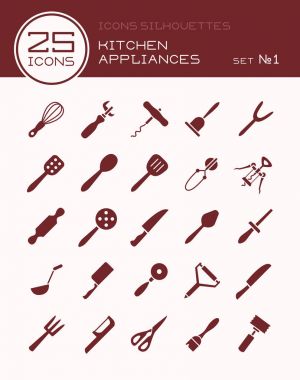Simgeler siluetleri mutfak aletleri 1 ayarla