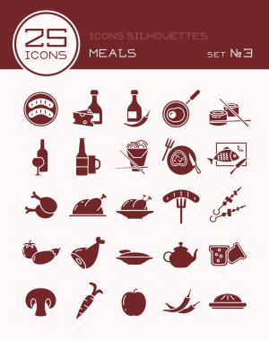 3 simgeler siluetleri yemek ayarla