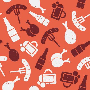 Bira ve atıştırmalıkların bulunduğu desen