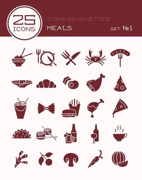 Iconos siluetas comidas conjunto 1 — Vector de stock