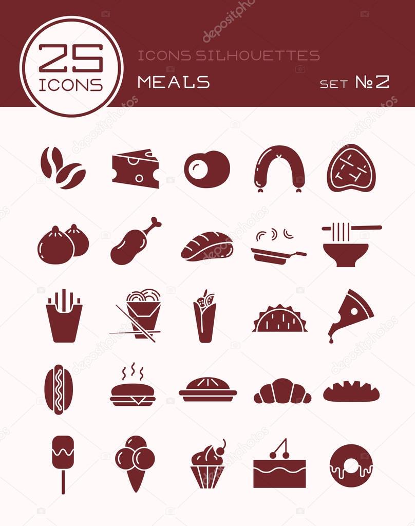 Icons silhouettes meals set 2