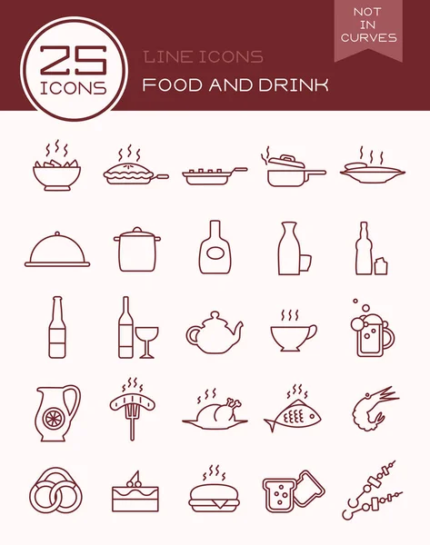 Línea iconos comida y bebida — Vector de stock